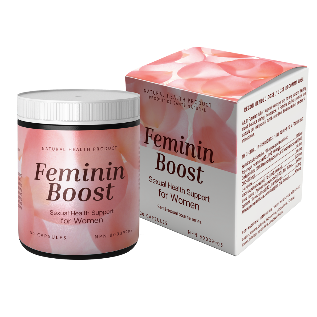 Feminin Boost sexual health supplement for women helps promote healthy mood balance during menopause, enhance libido, boost energy and focus and improve physical stamina