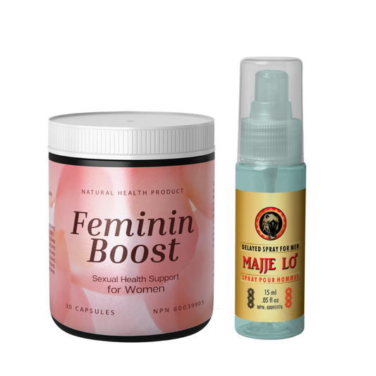 feminin boost sexual health supplement for women and majje lo delay spray for men